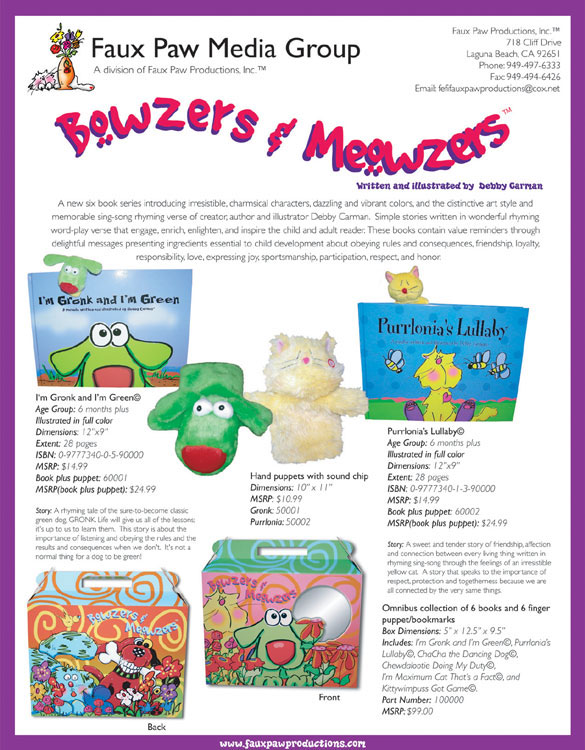 Bowzers and Meowzers Product Sheet by FAUX PAW PRODUCTIONS INC.