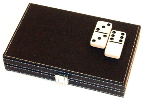 Black Leatherette Dominoes by WOOD EXPRESSIONS INC.