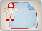 Blanket Baby Buddy - 18" Girl with Blanket (Cream Polyknit with Primary Prints) by BLANKET BABY BUDDY