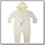 Baby Romper with Hood --Eco White with Yellow Trim with Giraffe Appliqué by ORIGANY INC.